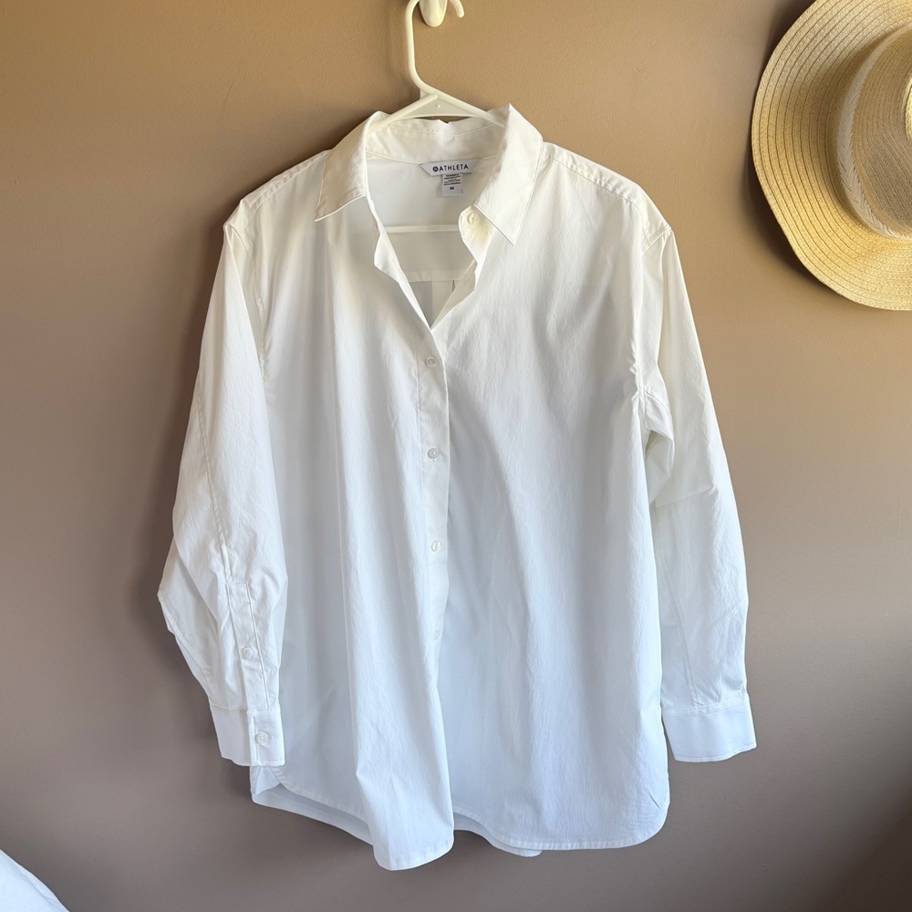 Athleta White Cuffed Sleeve Button Down Shirt